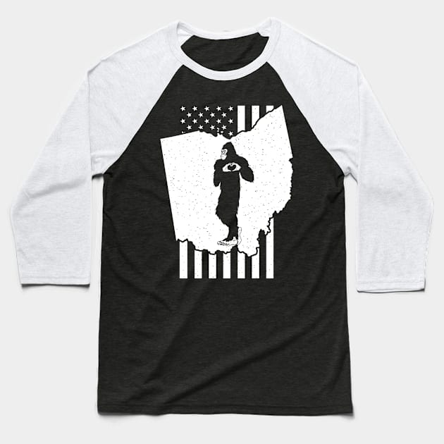 Ohio Bigfoot American Flag Baseball T-Shirt by Tesszero